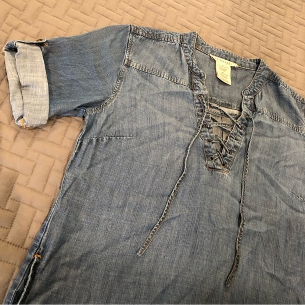 Philosophy Denim Mini Shirt Dress Lightweight boho tie top small